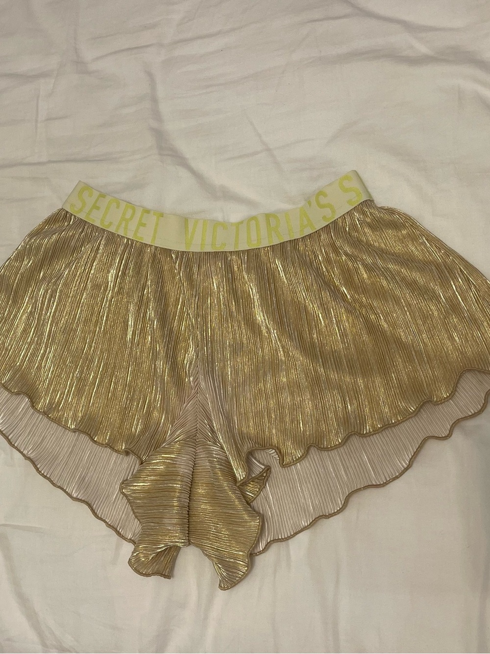 Victoria's Secret Metallic Gold Pleated Lounge Shorts
